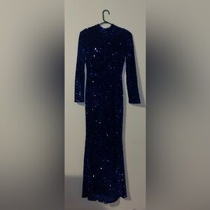 Blue sequin maxi long sleeve dress